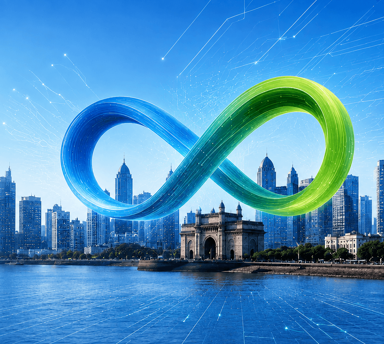 Mumbai skyline with infinity symbol representing infinite possibilities
